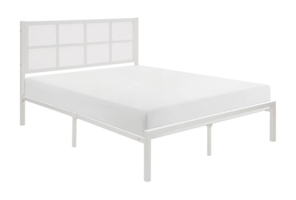 Sanborn White Full Metal & Faux Cane Platform Bed