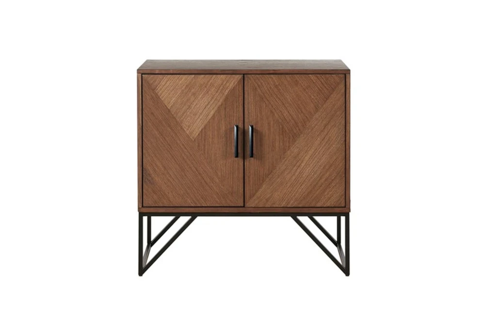 Modern 36" Brown Walnut + Metal 2 Door Cabinet With 1 Shelf