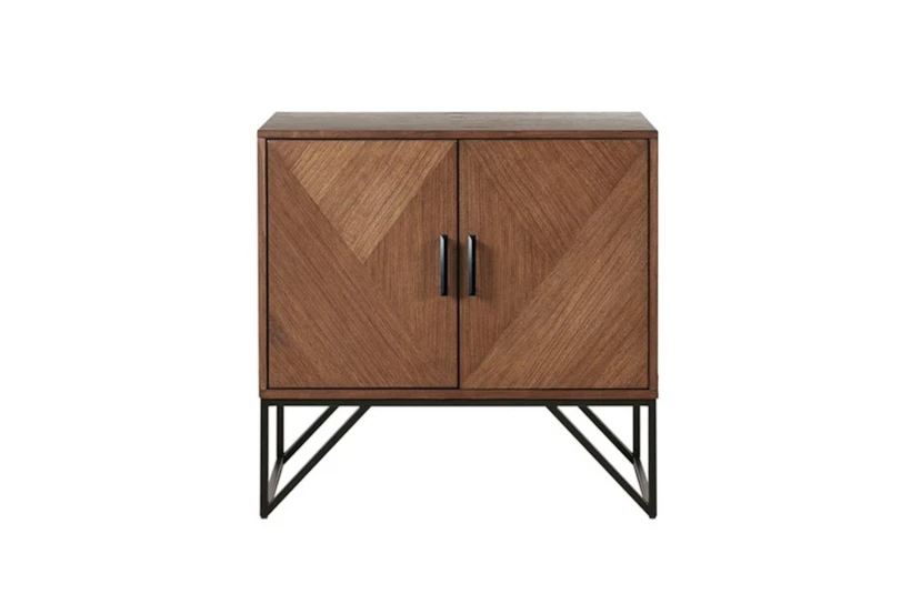 Modern 36" Brown Walnut + Metal 2 Door Cabinet With 1 Shelf - 360