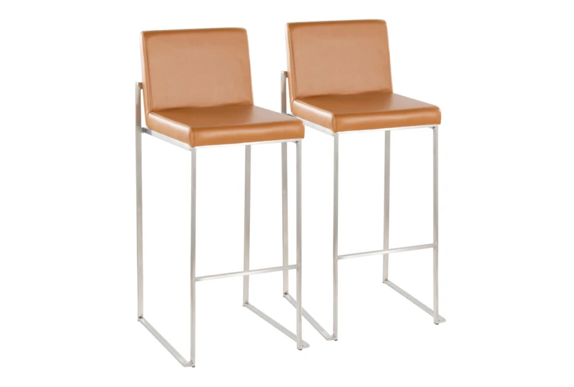 Ian High Back Barstool In Stainless Steel And Camel Faux Leather Set Of 2 - 360