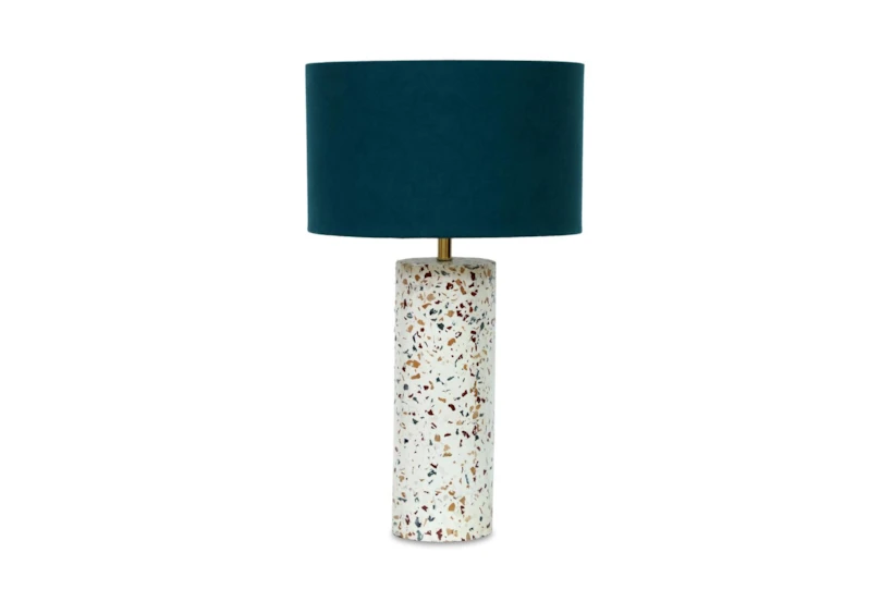 20" Multicolor Terrazzo Cylinder And Blue Shade Table Lamp - 360