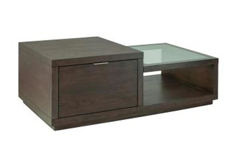 Modern 52" Brown Wood + Glass 2 Tier Rectangle Coffee Table With Wheels - 360