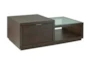 Modern 52" Brown Wood + Glass 2 Tier Rectangle Coffee Table With Wheels - Signature