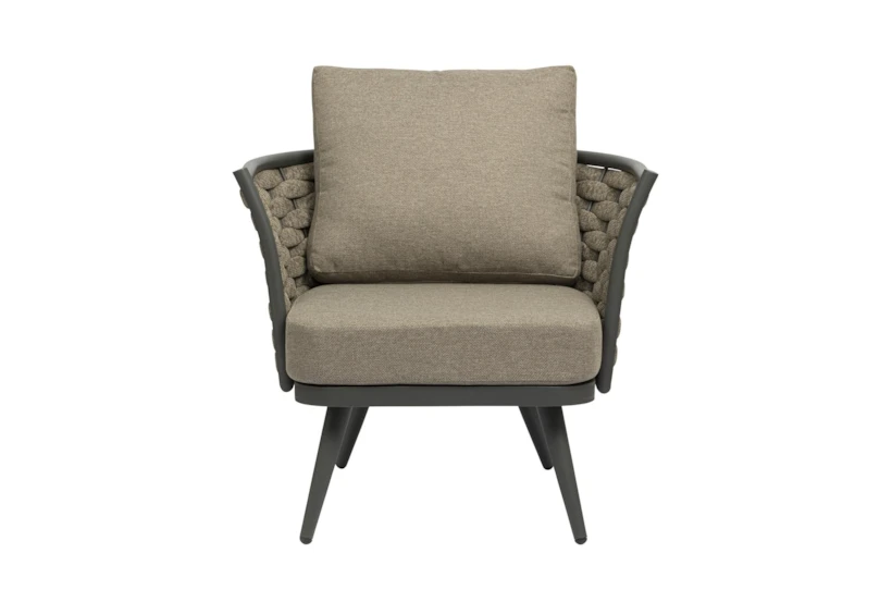 Taupe Fabric + Gray Frame Outdoor Lounge Chair - 360