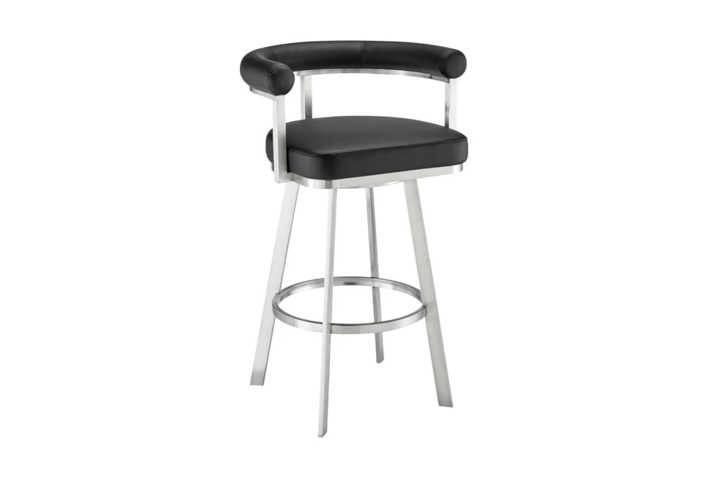 Adelaide 26" Swivel Counter Stool In Brushed Stainless Steel With Black Faux Leather