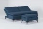 Winona Blue 77" Convertible Sofa Bed With Storage Ottoman - Side
