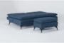 Winona Blue 77" Convertible Sofa Bed With Storage Ottoman - Side