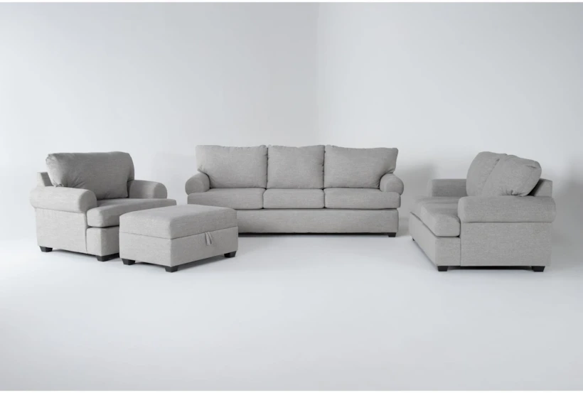 Hampstead Dove 4 Piece Sofa, Loveseat, Chair & Storage Ottoman Set - 360