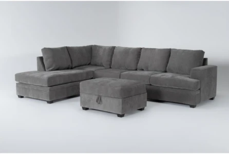 Bonaterra Charcoal 127" 2 Piece Sectional With Right Arm Facing Queen Sleeper Sofa,Left Arm Facing Corner Chaise & Storage Ottoman