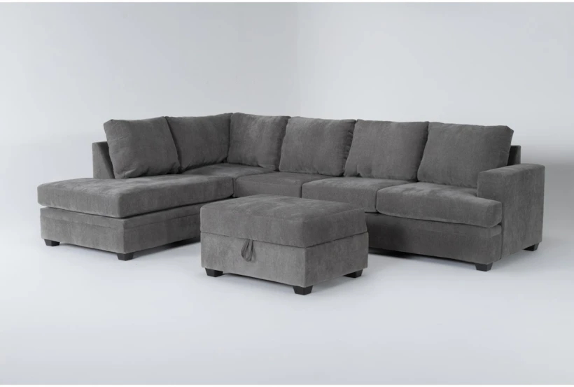 Bonaterra Charcoal 127" 2 Piece Sectional with Right Arm Facing Queen Sleeper Sofa,Left Arm Facing Corner Chaise & Storage Ottoman - 360