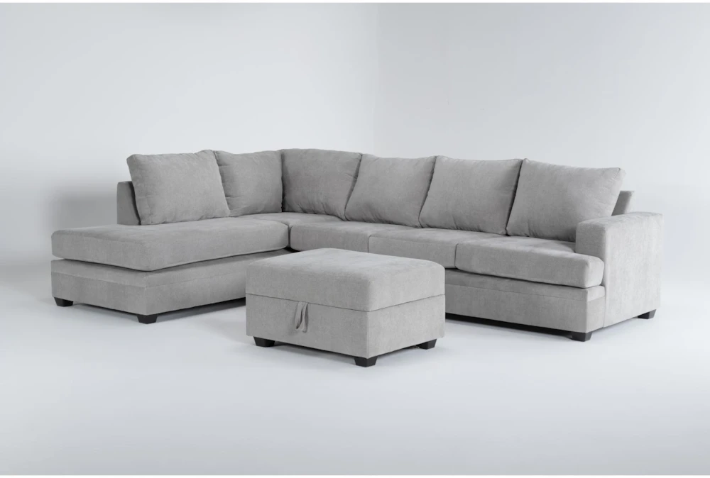 Bonaterra Dove 127" 2 Piece Sectional with Right Arm Facing Queen Sleeper Sofa,Left Arm Facing Corner Chaise & Storage Ottoman