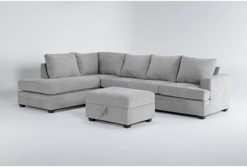 Bonaterra Dove 127" 2 Piece Sectional with Right Arm Facing Queen Sleeper Sofa,Left Arm Facing Corner Chaise & Storage Ottoman - 360