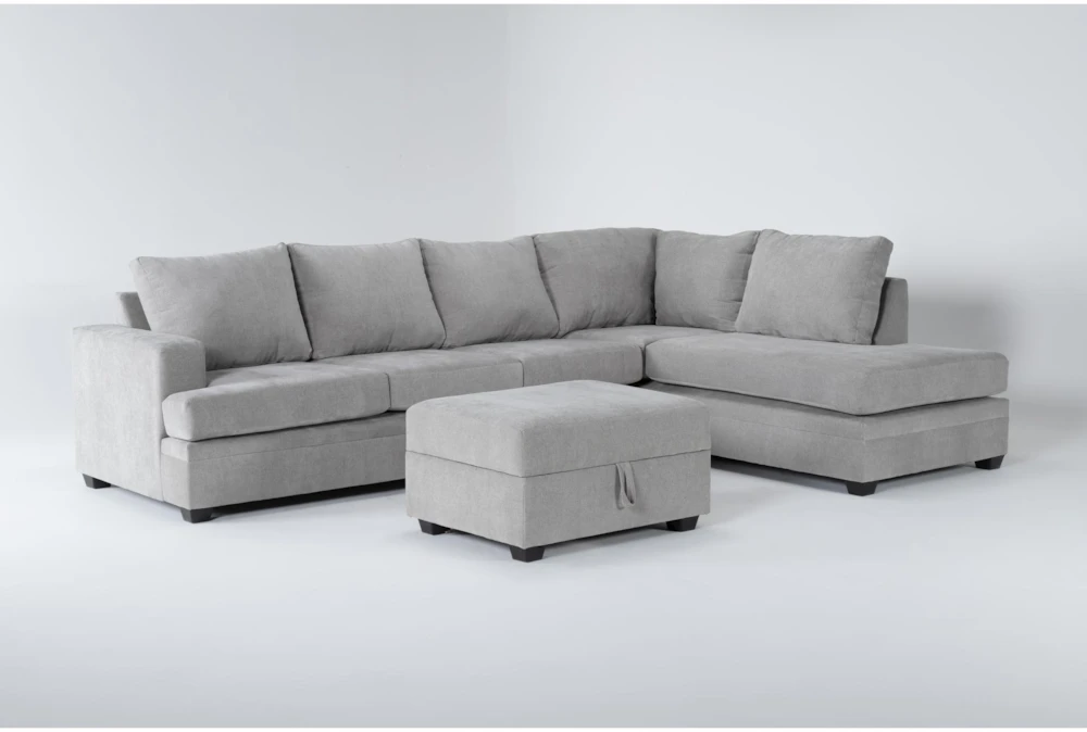 Bonaterra Dove 127" 2 Piece Sectional with Left Arm Facing Queen Sleeper Sofa,Right Arm Facing Corner Chaise & Storage Ottoman