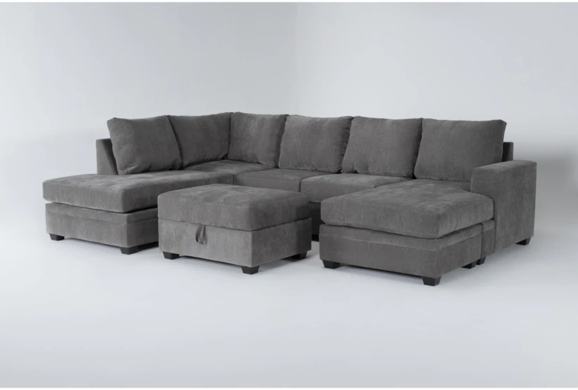 Bonaterra Charcoal 127" 2 Piece Sectional with Right Arm Facing Sleeper Sofa Chaise, Left Arm Facing Corner Chaise & Storage Ottoman - 360