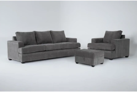 Bonaterra Charcoal 3 Piece Queen Sleeper Sofa, Chair & Storage Ottoman Set
