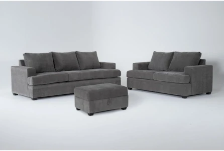 Bonaterra Charcoal 3 Piece Queen Sleeper Sofa, Loveseat & Storage Ottoman Set