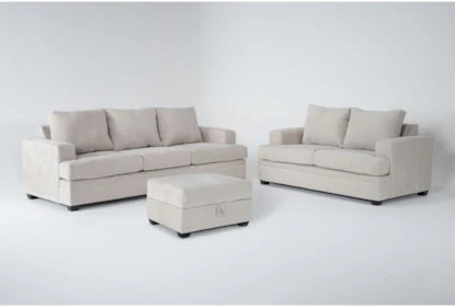 Bonaterra Sand 3 Piece Queen Sleeper Sofa, Loveseat & Storage Ottoman Set - Signature