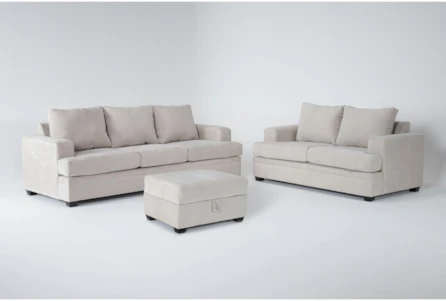Bonaterra Sand 3 Piece Queen Sleeper Sofa, Loveseat & Storage Ottoman Set