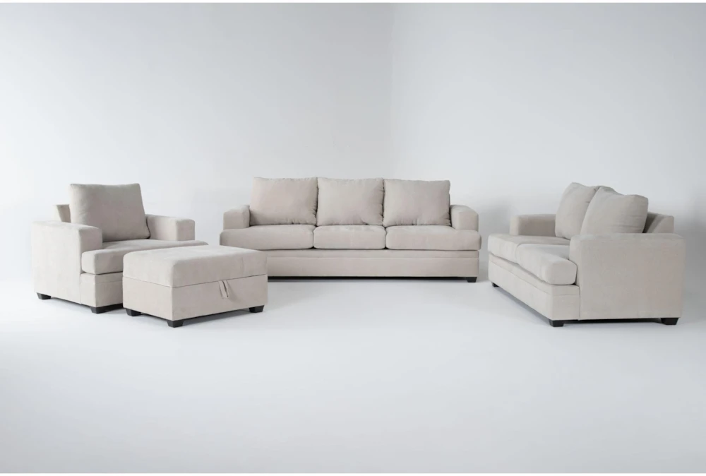 Bonaterra Sand 4 Piece Queen Sleeper Sofa, Loveseat, Chair & Storage Ottoman Set