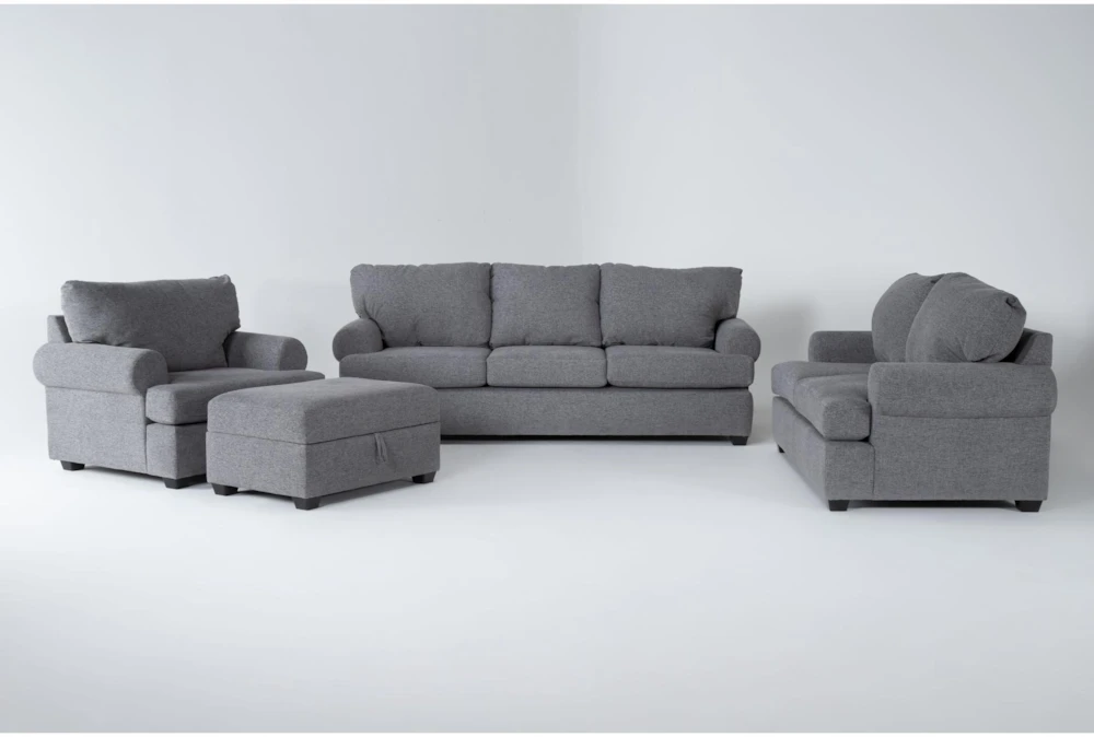 Hampstead Graphite 4 Piece Sleeper Sofa, Loveseat, Chair & Ottoman Set