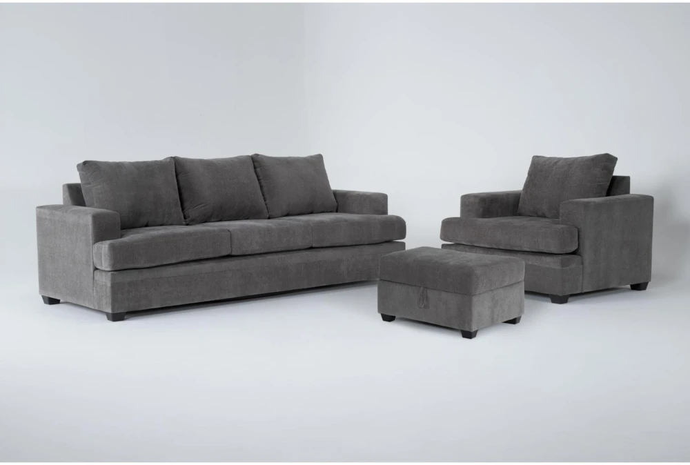 Bonaterra Charcoal 3 Piece Sofa, Chair & Storage Ottoman Set